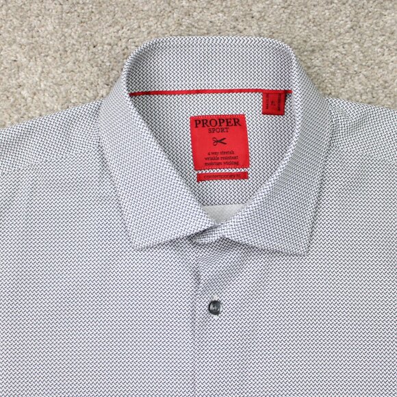 Proper Sport Shirt Mens XL Black/White Contemporary Fit 4 Way Stretch L/S Button - Picture 6 of 13